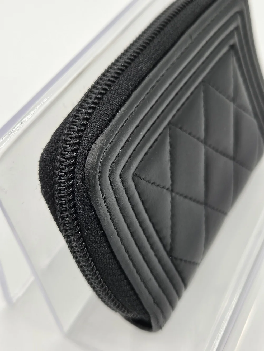 Chanel Boy Zip Around Coin Purse Wallet Lambskin Black
